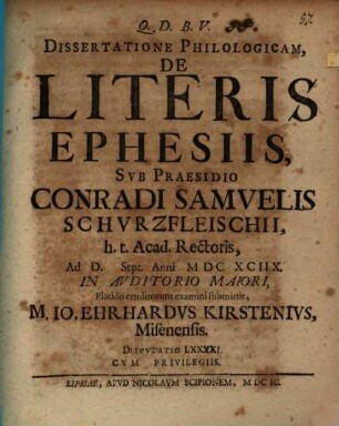 Diss. philol. de literis Ephesiis