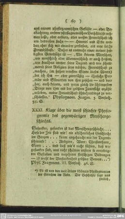 XXXI. Klage über die meist schlechte Physiognomie des gegenwärtigen Menschengeschlechts