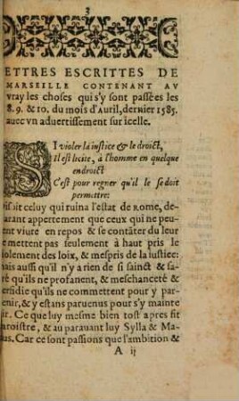 Lettres de Marseille ... contenant ... les choses qui s'y sont passées les 8. 9. et 10. du mois avril dern. 1585