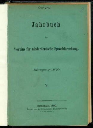 5.1879: Jahrbuch des Vereins für Niederdeutsche Sprachforschung