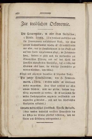 Zur weiblichen Oekonomie