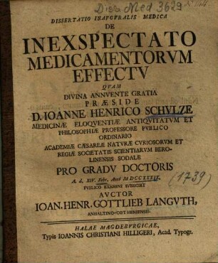 Dissertatio Inavgvralis Medica De Inexspectato Medicamentorvm Effectv