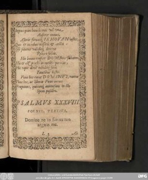 Psalmus XXXVIII. Poenit. Tertius. Domine ne in furore tuo arguas me.