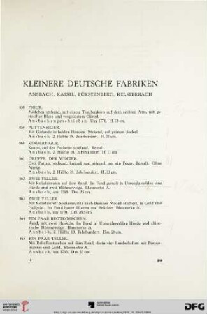 Kleinere Deutsche Fabriken. Ansbach, Kassel, Fürstenberg, Kelsterbach (Nr. 858-903)