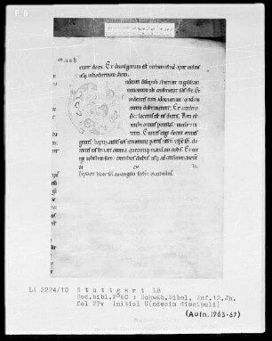 Bibel — Initiale U (ndecim discipuli), Folio 27 verso