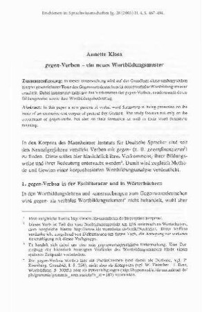 gegen-Verben - ein neues Wortbildungsmuster