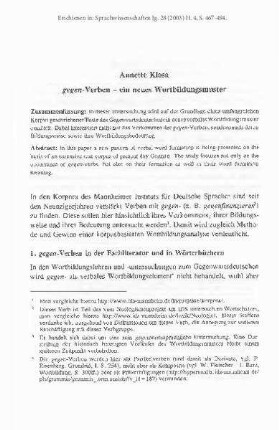 gegen-Verben - ein neues Wortbildungsmuster