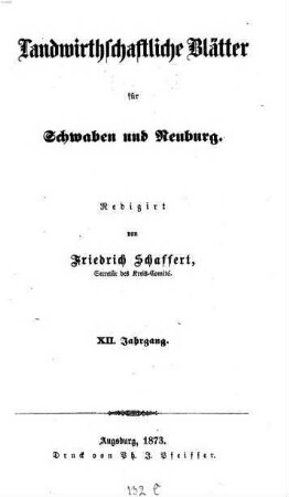 Landwirtschaftliche Blätter für Schwaben und Neuburg. 12. 1873