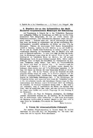 Ergebnis der an den Volksschülern der Stadt Hannover vorgenommenen Messungen der Sehleistung