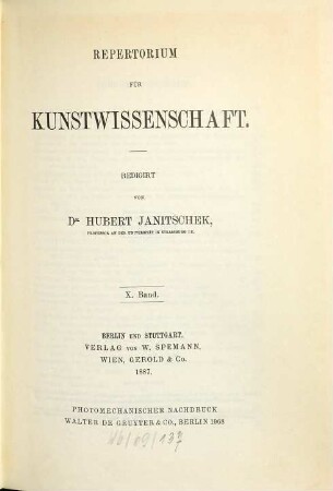 Repertorium für Kunstwissenschaft. 10, 10. 1887