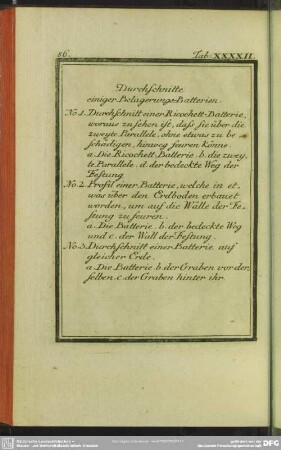 Tab. XXXXII. Durchschnitte einiger Belagerungs-Batterien