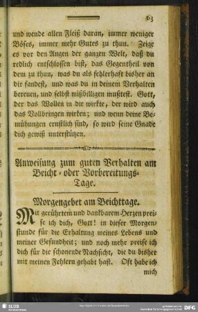 Anweisung zum guten Verhalten am Beicht- oder Vorbereitungs-Tage
