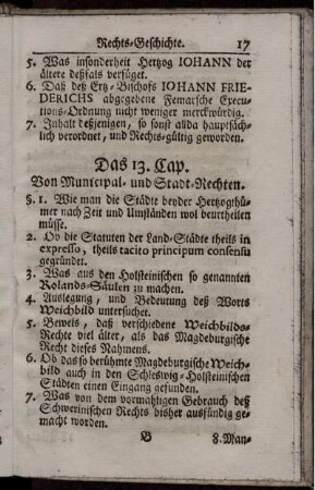 Das 13. Cap. Von Municipal- und Stadt-Rechten.