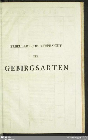 Tabellarische Uebersicht Der Gebirgsarten