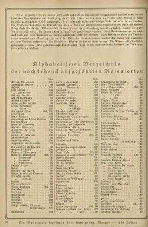 Alphabetisches Verzeichnis der nachstehend aufgeführten Rosensorten