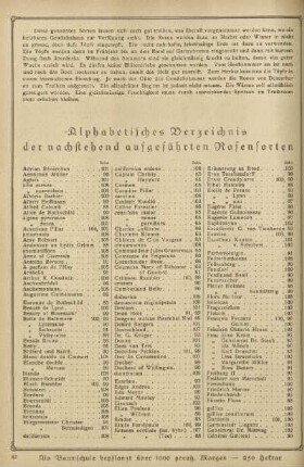 Alphabetisches Verzeichnis der nachstehend aufgeführten Rosensorten