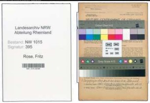 Entnazifizierung Fritz Rose , geb. 24.07.1890 (Richtmeister)