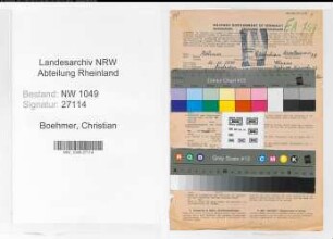 Entnazifizierung Christian Boehmer , geb. 16.10.1890 (Zollbeamter)