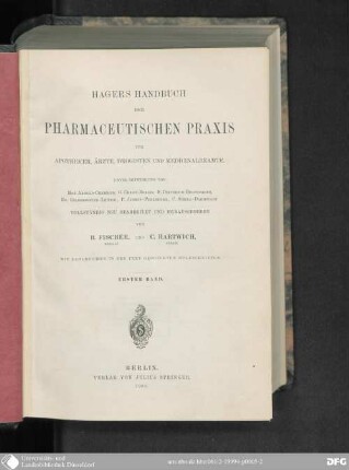 1: Hagers Handbuch der pharmaceutischen Praxis : für Apotheker, Ärzte, Drogisten und Medicinalbeamte