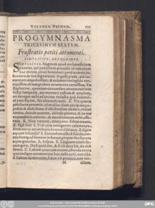 Progymnasma Tricesimum Sextum. Frustratio petiti atramenti. Simplicius, Zepherinus.
