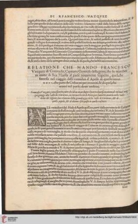 Relatione che mando Francesco Vazquez di Coronado [...]