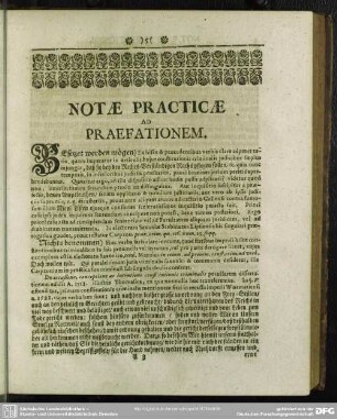 Notae Practicae Ad Praetationem