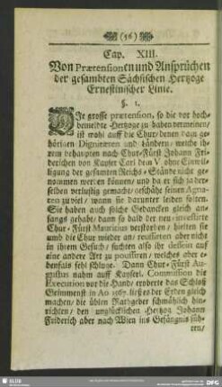 Cap. XIII. Von Praetensionen und Ansprüchen der gesambten Sächsischen Herzoge Ernestinischer Linie