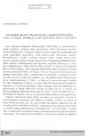 52: Rzymskie ślady Władysława Oleszczyńskiego, czyli o kilku źródłach do poznania życia artysty : =