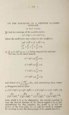 On the envelope of a certain quadric surface.