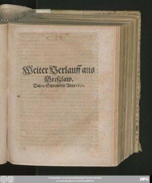 Weiterer Verlauff aus Breßlaw/ den 15. Septembris Anno 1632