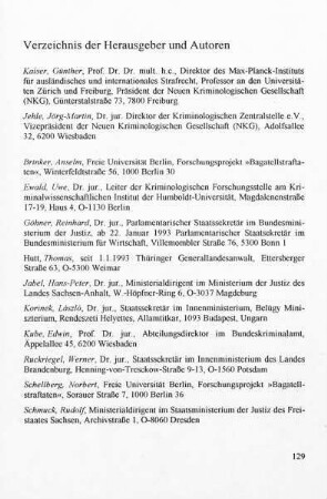Verzeichnis der Herausgeber und Autoren