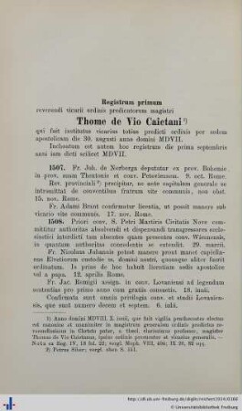 Registrum primum reverendi vicarii ordinis predicatorum magistri Thome de Vio Caietani.
