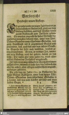 Vorbericht Bey dieser neuen Auflage