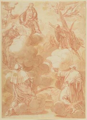 Madonna mit den Heiligen Cäcilia, Secondo und Marina, von Cosmas und Damian verehrt