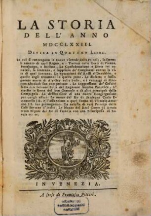 La storia : dell'anno .... 1773