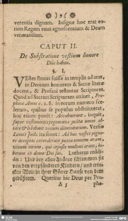 Caput II. De Substratione vestium honore Diis Habito