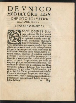 De Unico Mediatore Iesu Christo Et Iustificatione Fidei.