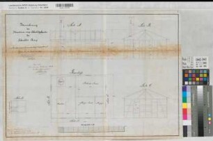 Vorhelm (Ahlen) Schacht Arup Maschinengebäude Grundriß, Schnitte 1883 1 : 50 47,5 x 68 Zeichnung Strontianit Societät von Goerne & Co. Bergämter Nr. 5364