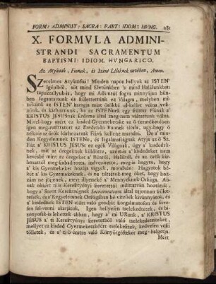 X. Formula Administrandi Sacramentum Baptismi: Idiom. Hungarico