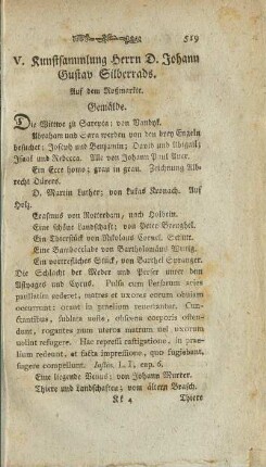V. Kunstsammlung Herrn D. Johann G. Silberrads