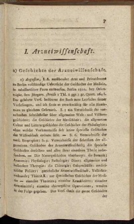 I. Arzneiwissenschaft.