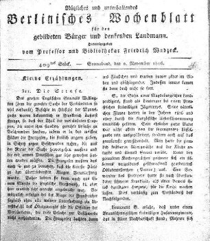 409tes Stueck, 2. November 1816