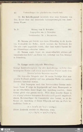 No. 13. Sitzung vom 21. November 1884