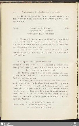 No. 13. Sitzung vom 21. November 1884