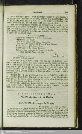 Fünfter und letzter Brief E. M. Oettinger's in Berlin an Dr. E. M. Oettinger in Leipzig