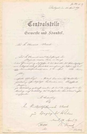 Patent des Mechanikers Wilhelm Schön in Urach auf die von ihm konstruierte, durch Modell und Erläuterung näher dargelegte Kombination einer Fleischhackmaschine