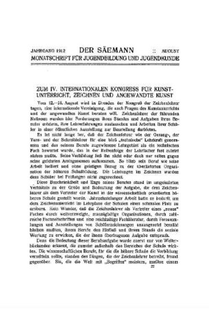 Zum IV. internationalen Kongress für Kunstunterricht, Zeichnen und angewandte Kunst