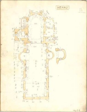 Weysser, C. Fritz; Bayern; Parsberg; Bauaufnahmen (Zeichenheft) - Kirche in Hemau (Grundriss)