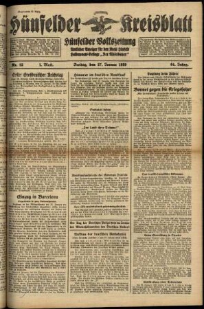 Erste Ausgabe vom Freitag, den 27. Januar 1939.