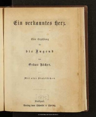 Ein verkanntes Herz : eine Erzählung für die Jugend